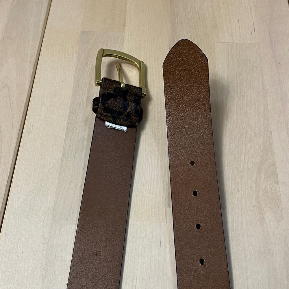 J. Crew Faux Fur Leopard Print Leather Belt w/ Gold Tone Buckle Women’s Medium - Picture 7 of 15